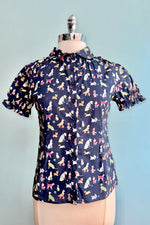 Dog Print Blouse in Navy by Banned