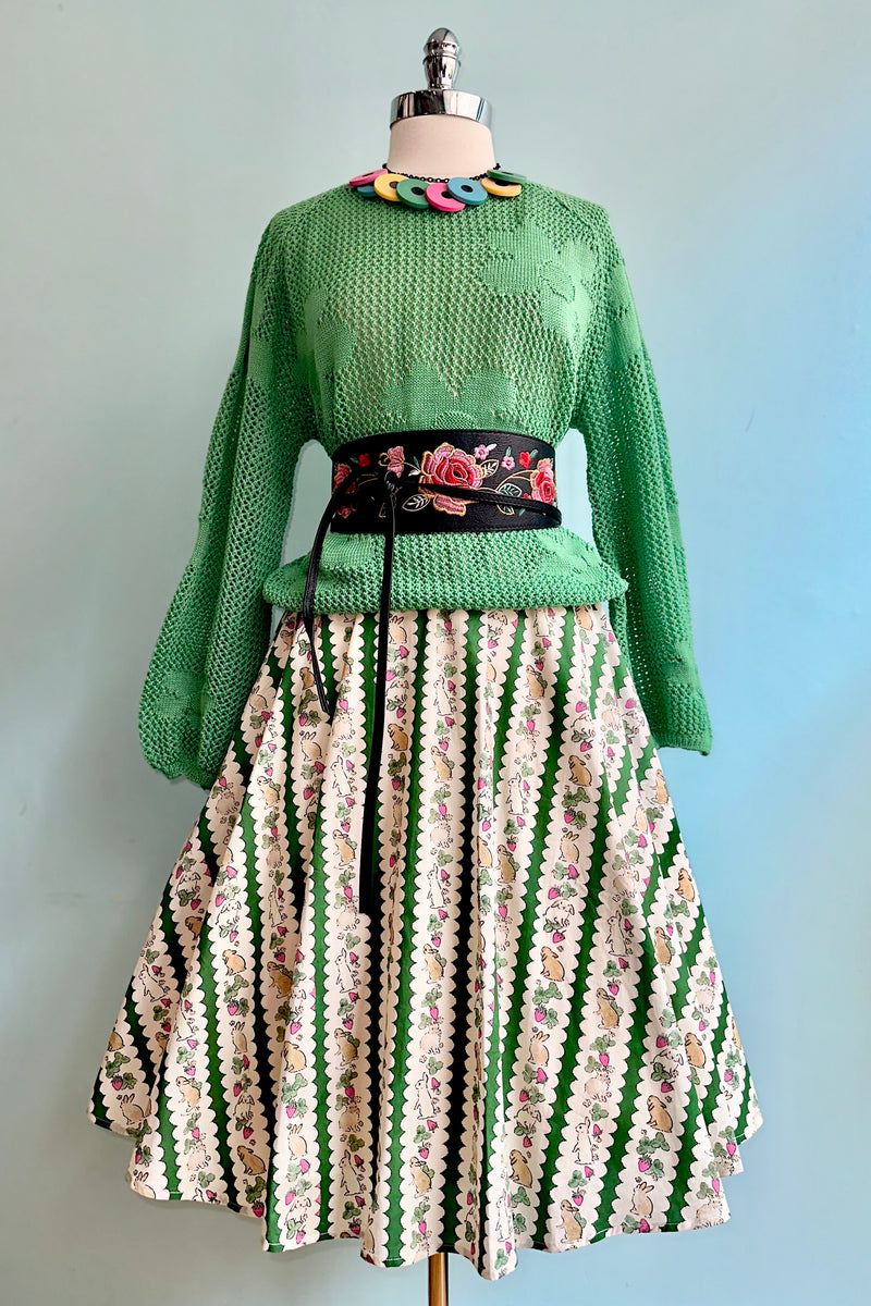 Open Knit Flower Sweater in Green