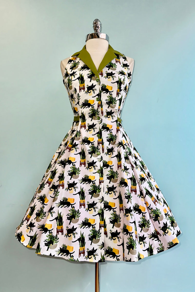 Cats and Plants Betty Lou Dress by Heart of Haute