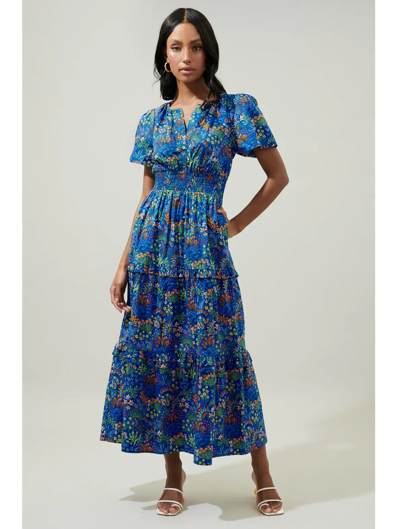 cobalt blue maxi dress with sleeves Cobalt Floral Short Sleeve Maxi Dress – Modern Millie
