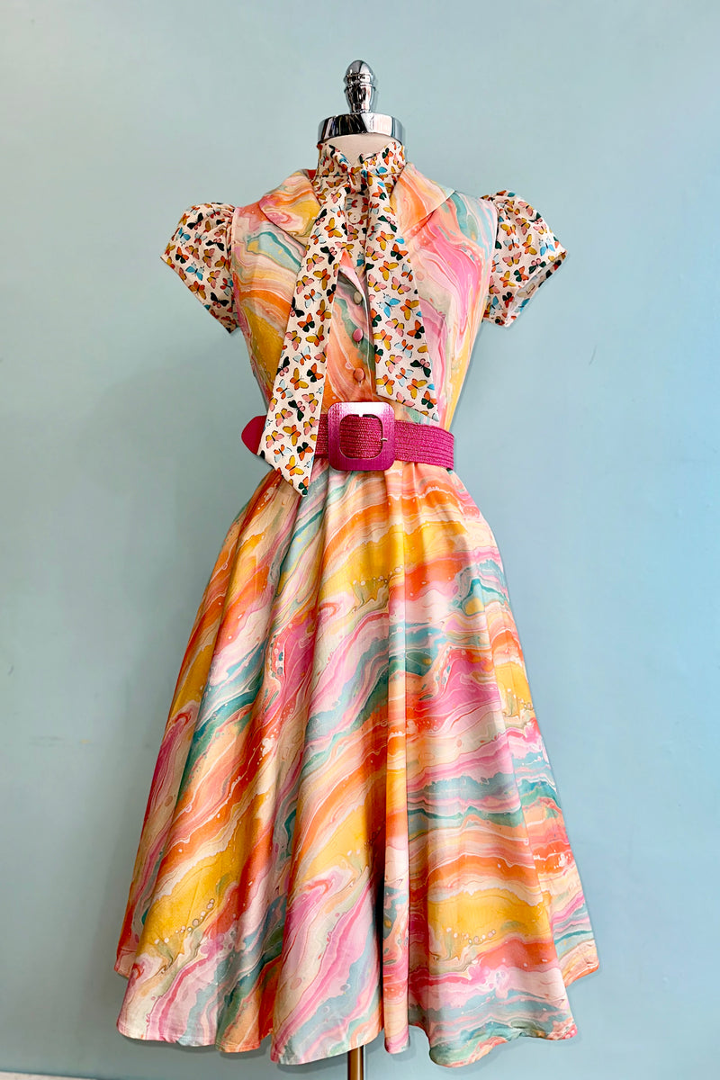 Peach Rainbow Marble Jani Dress by Miss Lulo