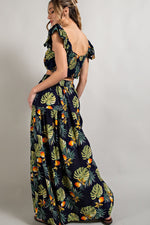 Tropical Print Tiered Maxi Skirt
