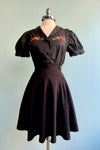 Black Pumpkin Embroidery Puff Sleeve Blouse