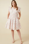 Peach Ruffle Shoulder Floral Mini Dress