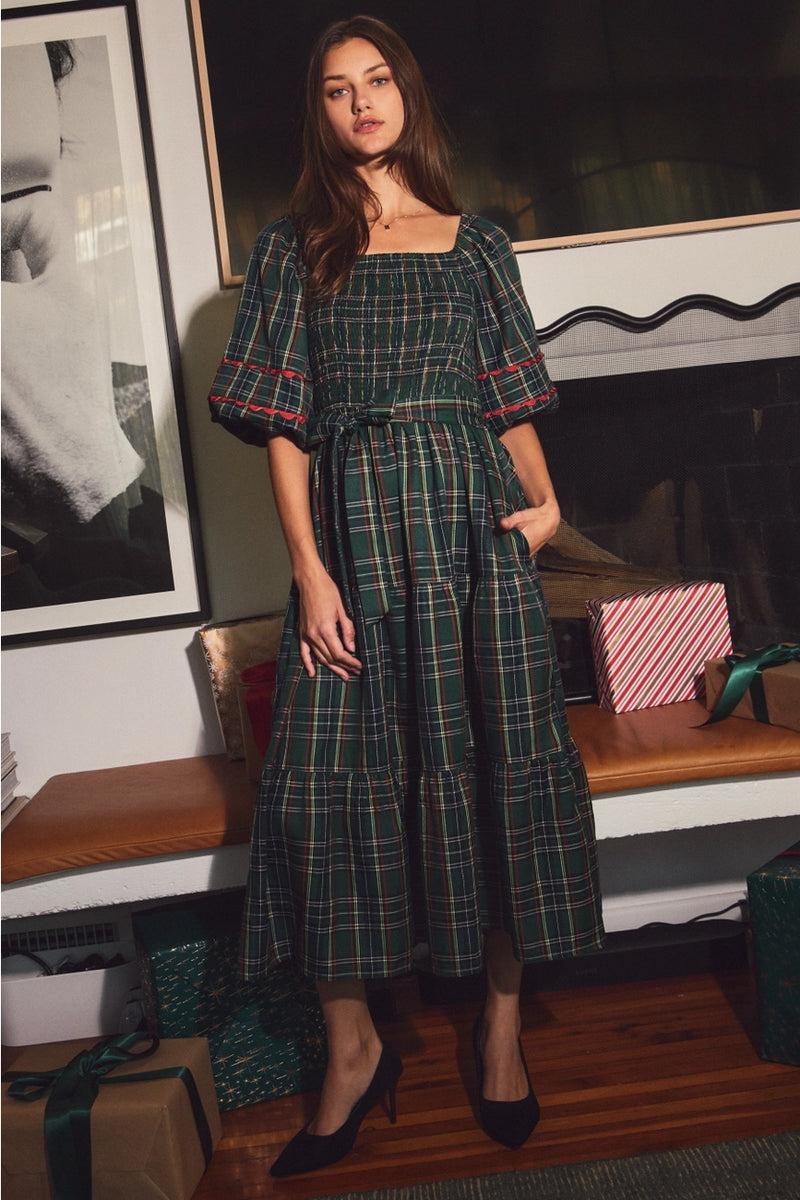 green tartan midi dress Plaid Smocked – Modern Millie Smocked
