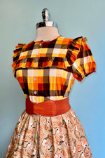 Darlene Orange Plaid Top by Hell Bunny