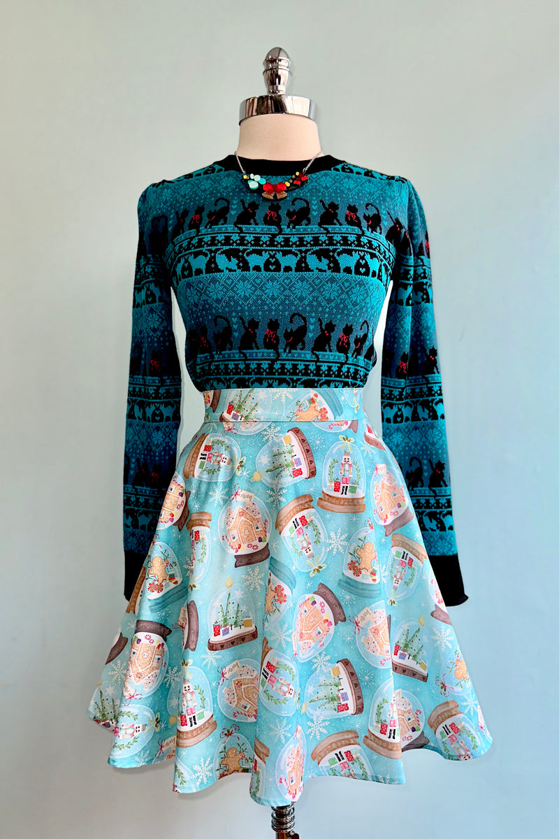 Gingerbread Snow Globes Skater Skirt by Retrolicious