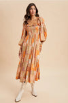 Smocked Ruffled Patchwork Maxi Dress