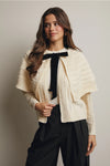 Cable Knit Capelet Cardigan with Velvet Bow in Ivory