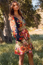 Navy Floral Long Sleeve Mini Dress