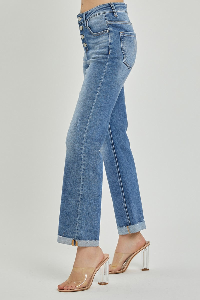 High Rise Button Fly Ankle Straight Leg Ankle Jeans by Risen Jeans
