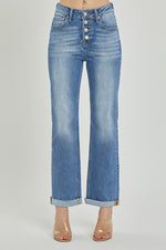 High Rise Button Fly Ankle Straight Leg Ankle Jeans by Risen Jeans