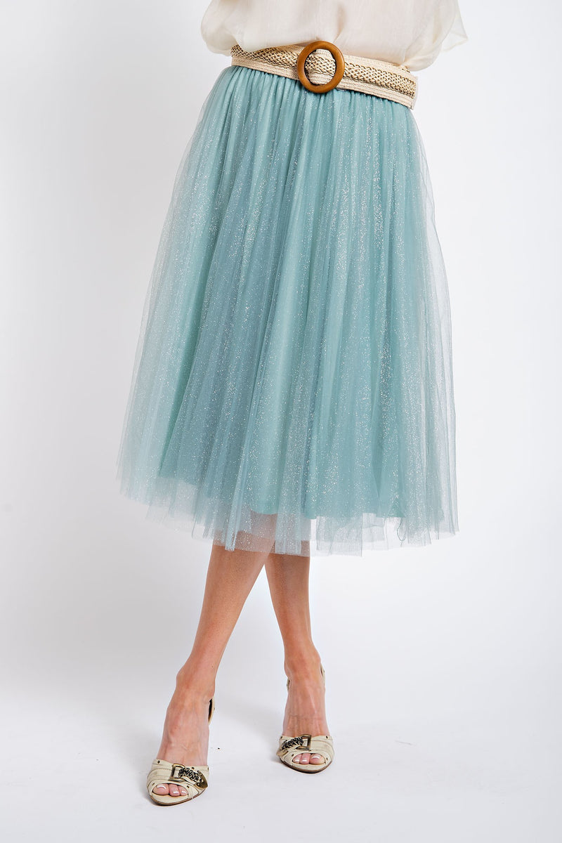 Seafoam Blue Glitter Mesh Tulle Skirt