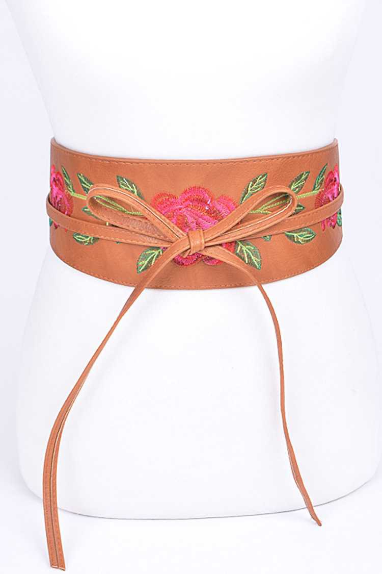 Rose Embroidered Wrap Belt in Multiple Colors