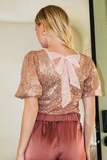 Champagne Sequin Puff Sleeve Top