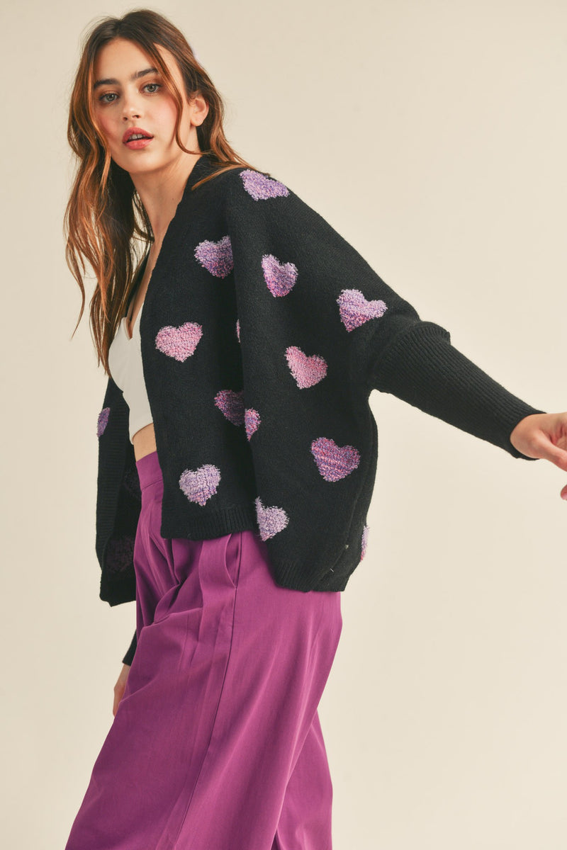 Ombre Heart Cardigan in Black