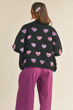 Ombre Heart Cardigan in Black