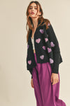 Ombre Heart Cardigan in Black