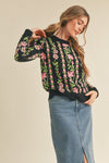 Black and Pink Floral Vine Sweater