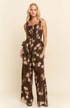 Daisy Smocked Wide Leg Jumpsuit in Mocha Brown