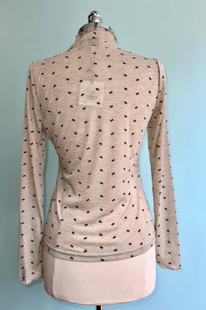 Beige Mock Neck Top with Bows by Lili Sidonio