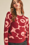 Pink & Burgundy Large Scale Floral Print Sweater