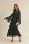 Black Bell Sleeve Chiffon Midi Dress