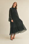 Black Bell Sleeve Chiffon Midi Dress