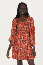 Bell Sleeve Mini Tunic Dress in Rust Floral by Angie