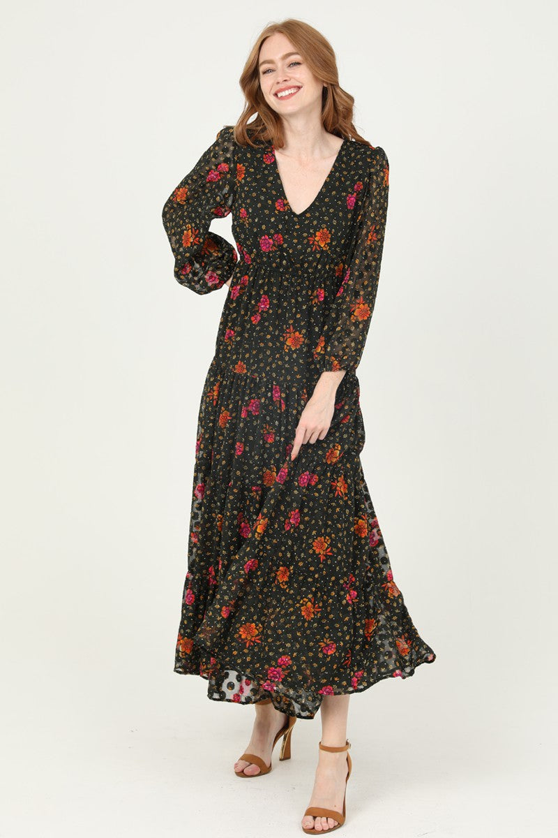 Green Swiss Dot and Floral Maxi Dress by Angie