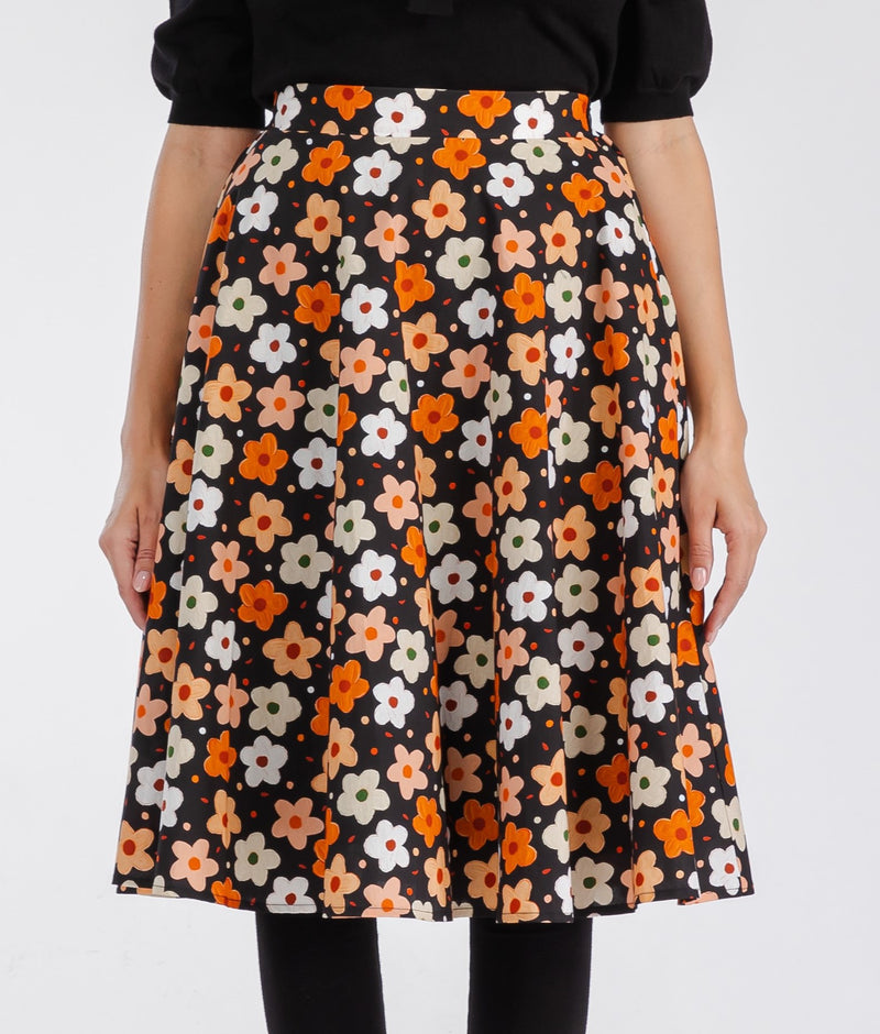 Orange and Black Floral Full Skirt by Tulip B.