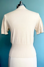 Cream Embroidered Chicken Short Sleeve Sweater