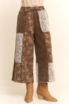 Brown and Flower Corduroy Cropped Pants