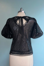 Black Sequin Puff Sleeve Top