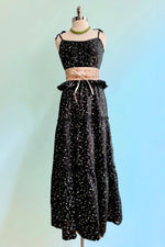 Black Ditsy Floral Tie-Shoulder Maxi Dress