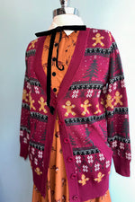 Burgundy Holiday Fair Isle Long Cardigan Sweater