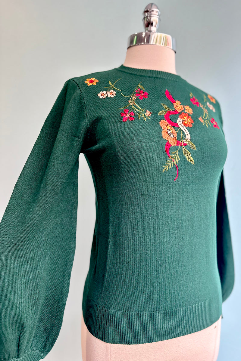 Floral Snake Embroidered Sweater by Voodoo Vixen