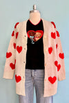 Button Front Ivory and Red Heart Open Cardigan