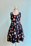 Kids Puppy Portrait Amanda Dress in Navy by Dolly & Dotty