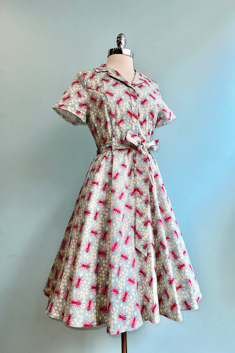 Pink and Light Blue Bee Knee-Length Shirtwaist Dress by Eva Rose