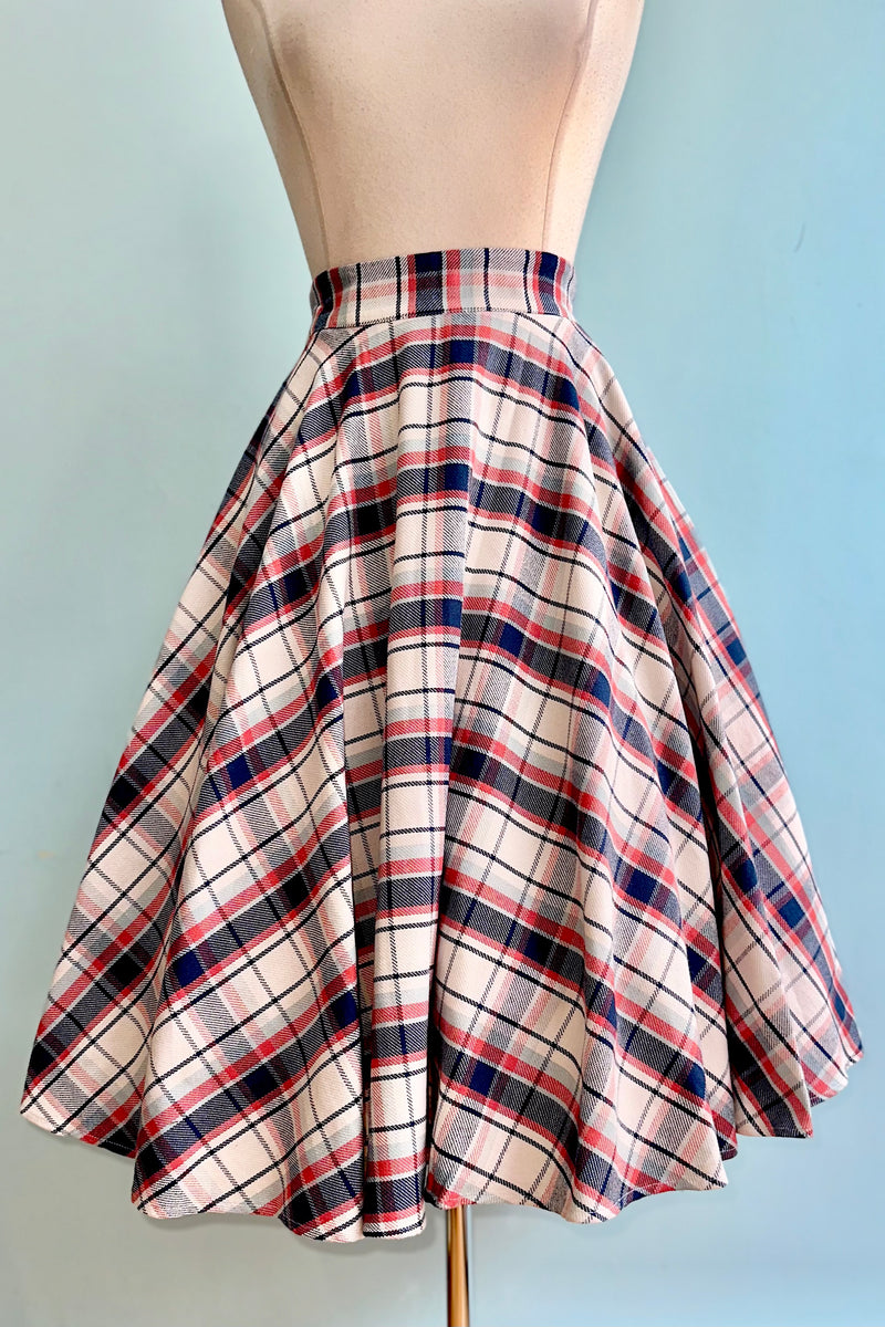 Navy Spring Plaid Cary Circle Skirt by Banned