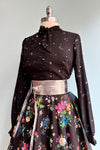 Black and Silver Star Long Sleeve Tie Neck Top