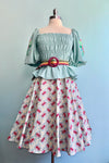 Pink and Light Blue Bee and Honeycomb Full Skirt by Eva Rose