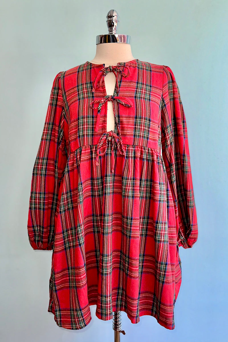 Red Plaid Flannel Mini Dress