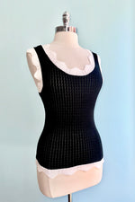 Black and White Scalloped Pointelle Knit Tank Top