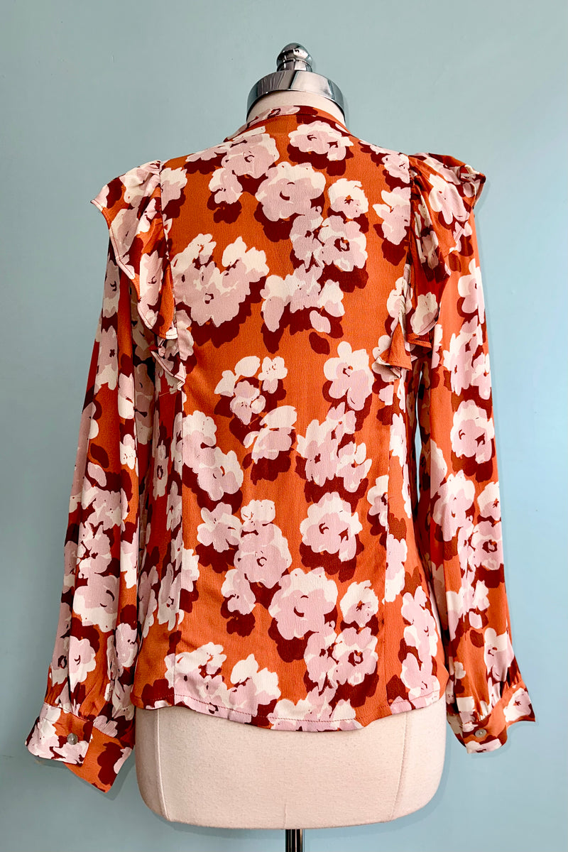 Peach Floral Ruffle Shoulder Top by Wild Pony