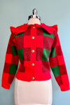 Holiday Plaid Sailor Collar Cardigan