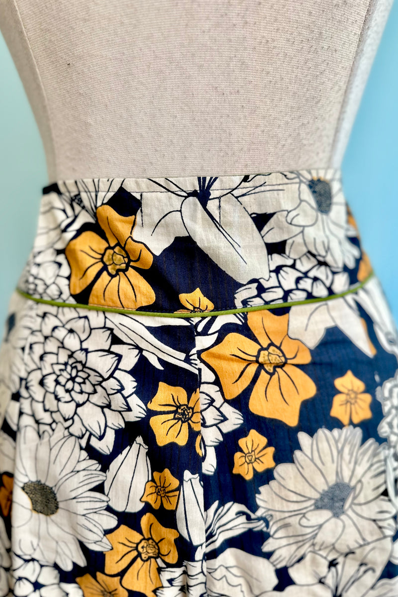 Navy and Orange Daisy Print Midi Skirt by Apsara