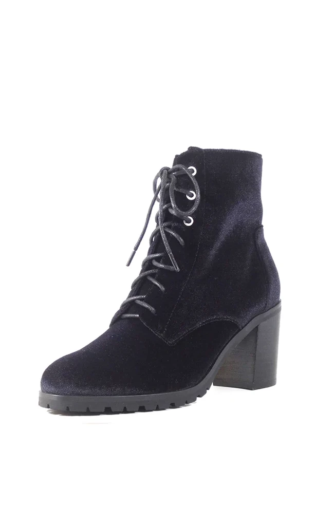 Velvet lace top up ankle boots