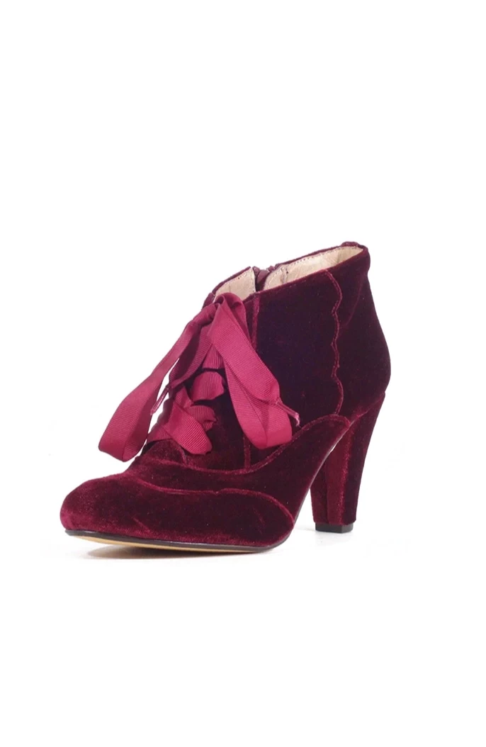Burgundy velvet top ankle boots